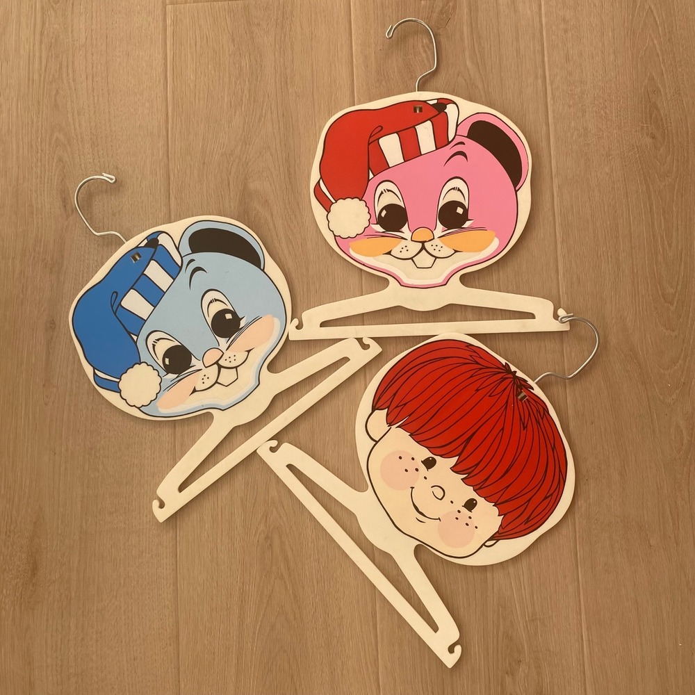 Vintage 1971 Kids Stuff Creations Hangers Set of 3 Retro Plastic Nursery Decor